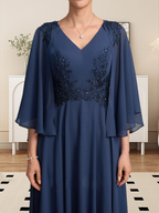 Vestido de gasa con encaje y escote en V, largo hasta la rodilla, para madre de la novia, con lentejuelas y abalorios