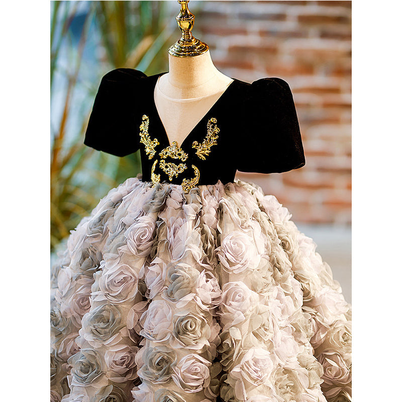 Vestido de niña de las flores para comunión, fiesta de cumpleaños, vintage, floral, esponjoso, princesa. 
