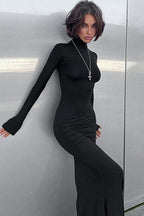 High Neck Long Sleeve Maxi Dress