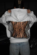 Hollow Mesh Long Sleeve Pullover Hoodie
