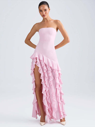Party Dress Off The Shoulder Ruffles Asymmetrical Maxi Dress