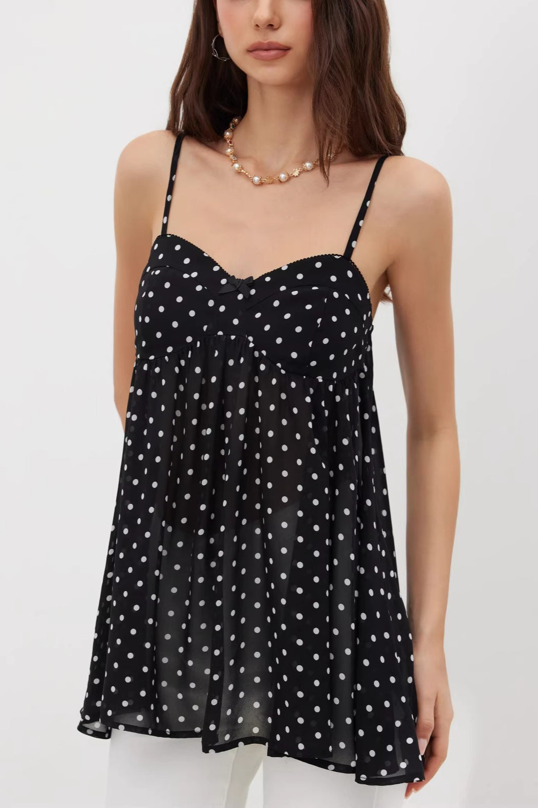 Bow Strap Ruffle Hem Cami Top