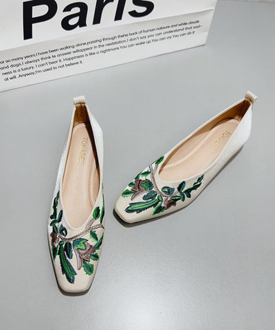 Chinese Style Green Satin Embroidered Flat Feet Shoes