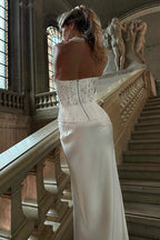 Vintage Lace Strapless Boned Solid Fitted Bodycon Maxi Dress