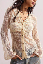 Lace Sheer Slim-Fit Blouse