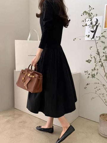 Vestidos midi de cuello redondo, plisados, con abertura y mangas largas en forma de A 