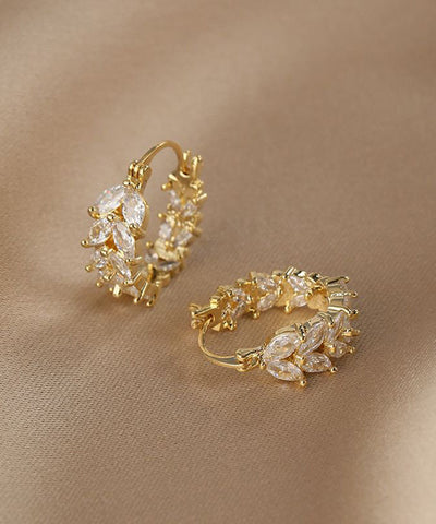 Pendientes de aro con espigas de trigo y circonitas de aleación de cobre y oro Vogue 