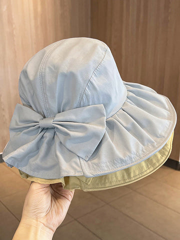 Sun-protection Bowknot Pleated Solid Color Fisherman Hat Sun Hat