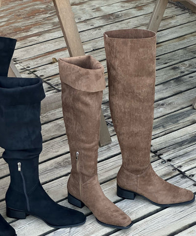 Schicke klobige Stiefel mit Reißverschluss in Beige aus Wildleder 