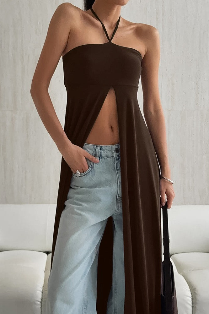 Versatile Flowy Slit Halter Slim Blouse