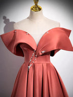 A-Linien-Ballkleid, schulterfrei, langes Satin-Abendkleid, formelles Kleid