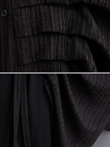 Long Sleeves Loose Pleated Solid Color Lapel Blouses&Shirts Tops