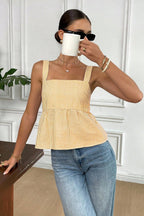 Striped Tie-Shoulder Square Tank Top