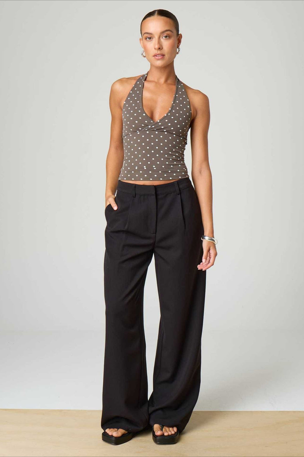 Sexy Polka Dot Plaid Slim Halter Top
