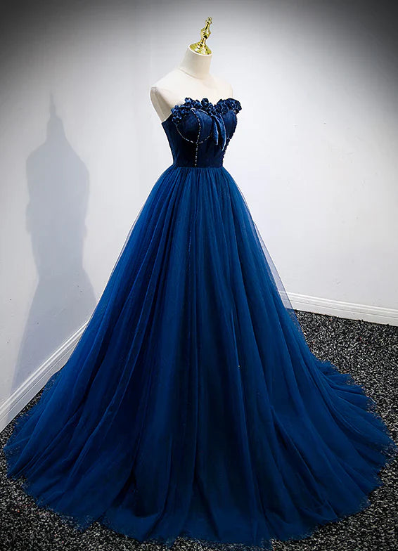 A-Linien Prinzessin Herz-Ausschnitt Tüll und Samt Langes Partykleid Abendkleid Ballkleid