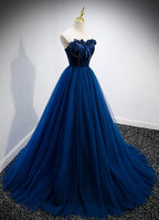 A-Linien Prinzessin Herz-Ausschnitt Tüll und Samt Langes Partykleid Abendkleid Ballkleid