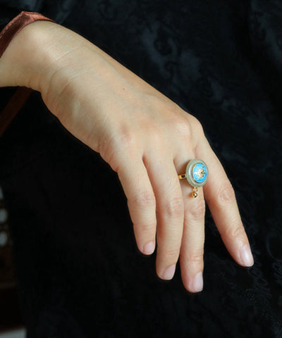 Elegante drehbare Ringe aus vergoldetem Sterlingsilber mit Jade-Cloisonné 