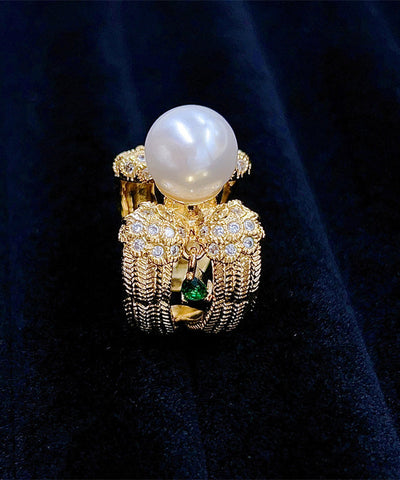 Stilvolle Ringe aus Gold-Kupferlegierung mit Zirkonperlen 