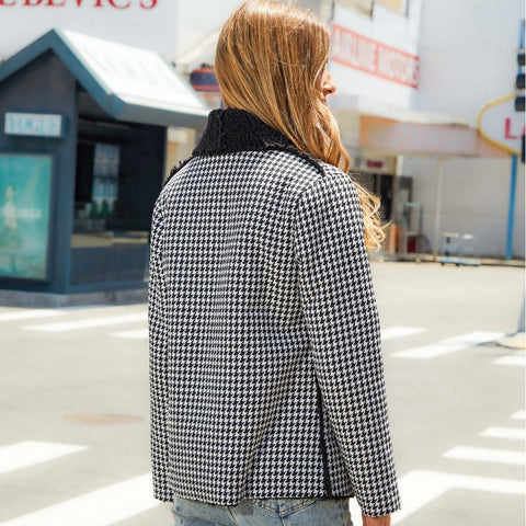 Cárdigan de manga larga con cuello de pata de gallo para mujer, abrigo de felpa compuesto, otoño e invierno 