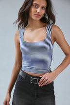 Vintage Dot Ribbed Square Neck Fitted Tank Top