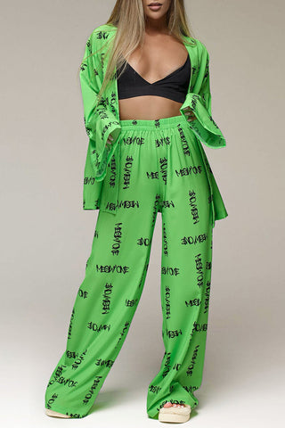 Cárdigan informal de dos piezas con estampado de letras y cuello frenillo, manga larga 