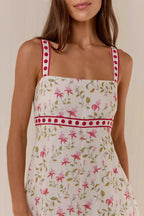 Casual Linen Print Spaghetti Strap Summer Maxi Dress