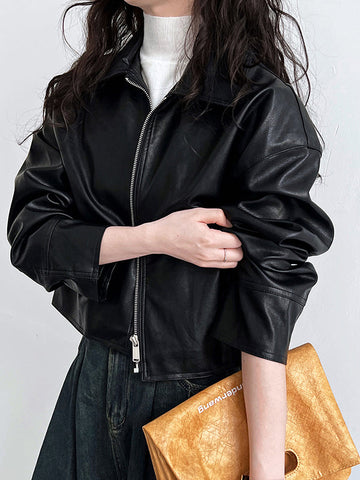 Lange Ärmel, locker, einfarbig, Reißverschluss, Reverskragen, Jacken und Mäntel, Oberbekleidung 