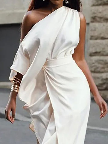Vestidos midi asimétricos de un solo hombro con abertura lateral 