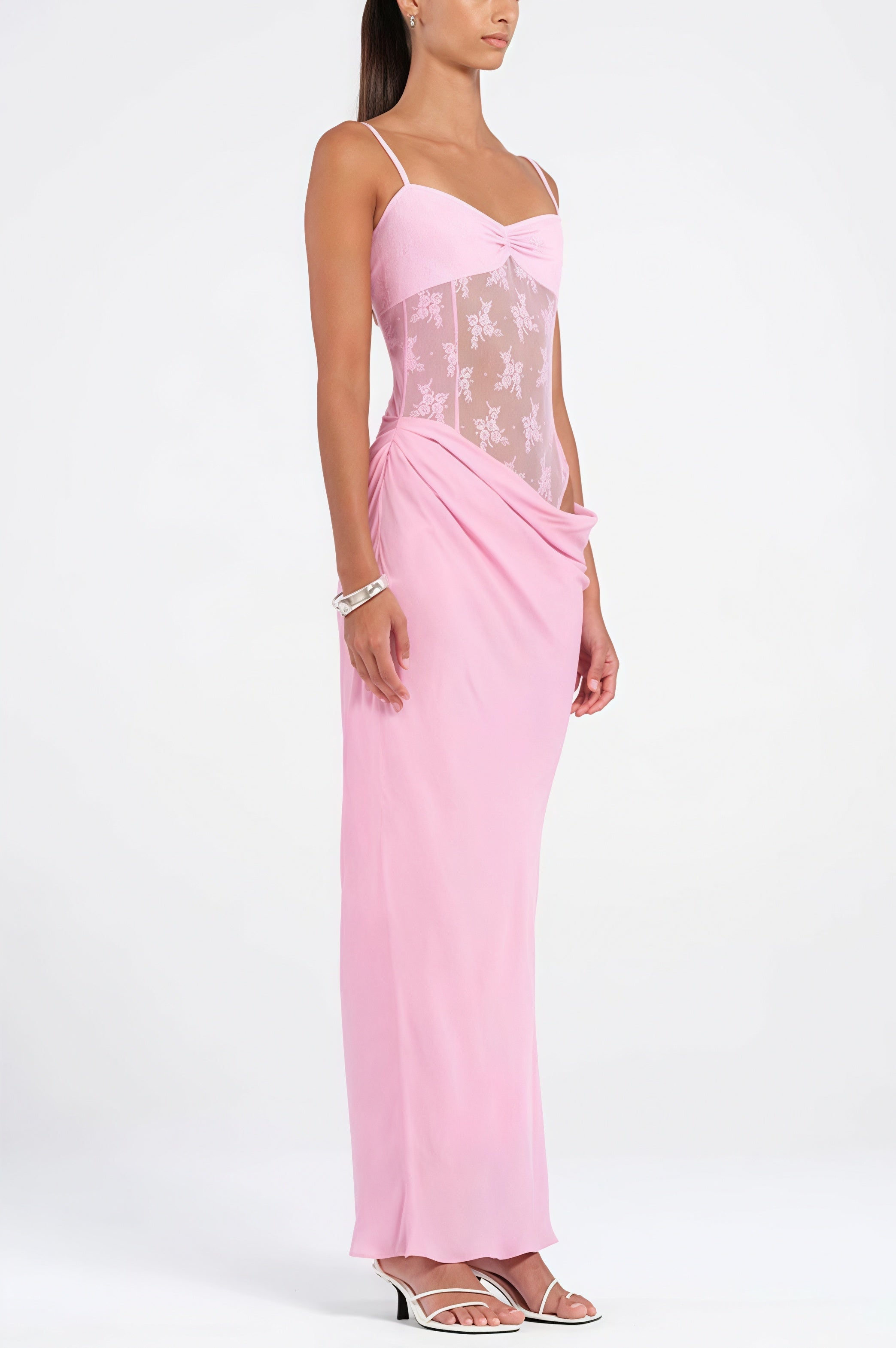 Solid Lace Splice Bodycon Maxi Dress