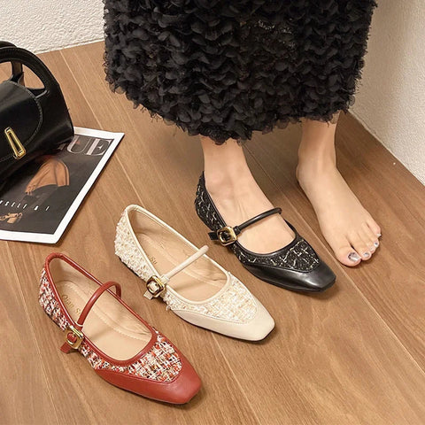 Summer Women Flats Shallow Shoes New Fashion Square Toe Luxury Loafer Shoes 2024 Trend Dress Shoes Elegant Zapatos Para Mujer