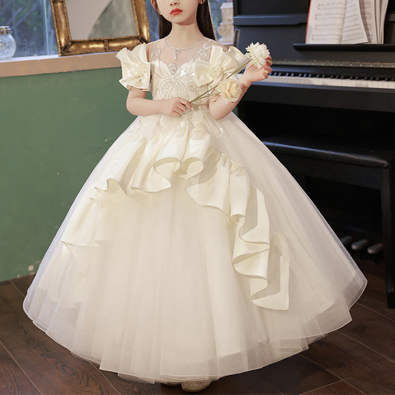 Kommunionskleid, Mädchengeburtstagskleid, Sommerkleid, luxuriöses, bedrucktes, bauschiges Prinzessinnenkleid 