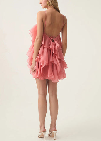 Orangefarbenes, geblümtes, ärmelloses Spaghettiträgerkleid aus Baumwolle mit kalter Schulter 