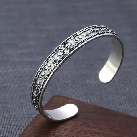 Sterling Silver Buddhist Mantra Vajra Pestle Bracelet