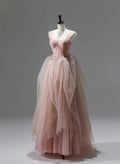 A-Linien-Prinzessin Tüll Perlen Lang Partykleid Ballkleid Bodenlang Abendkleid