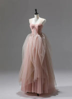 A-Linien-Prinzessin Tüll Perlen Lang Partykleid Ballkleid Bodenlang Abendkleid