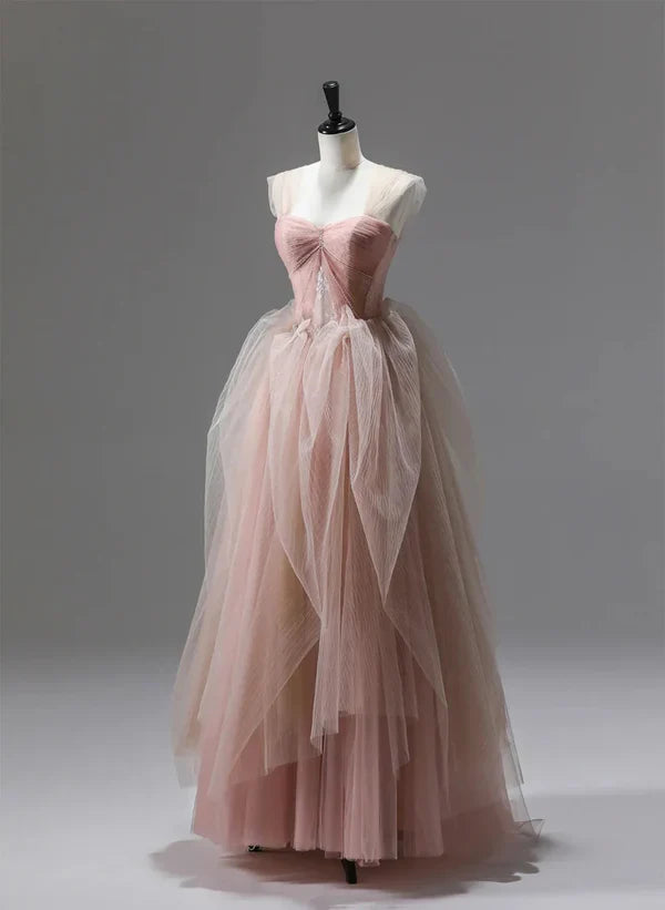 A-Linien-Prinzessin Tüll Perlen Lang Partykleid Ballkleid Bodenlang Abendkleid