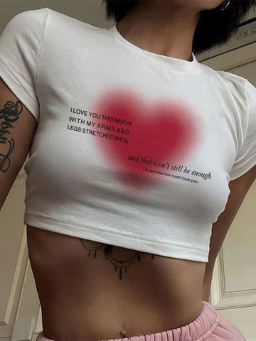 Camiseta con estampado de corazón estético para mujer, camisetas de anime kawaii de los 90, camisetas de manga corta de verano, ropa urbana Kpop Y2K para mujer 