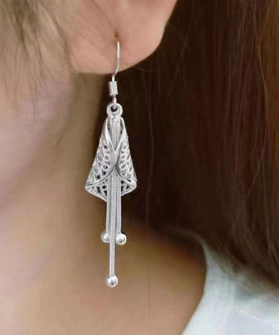 Pendientes colgantes con borlas de campanas eólicas de plata de ley y seda vintage 