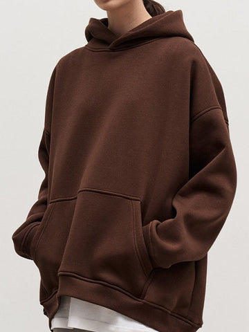 Sudadera con capucha de terciopelo de color liso con bolsillos sueltos y mangas largas 