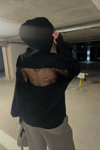Lace Sheer Cutout Patchwork Hoodie