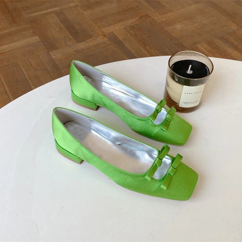 Zapatos de ballet para mujer, primavera y otoño 2024, nueva moda, zapatos Mary Jane de punta cuadrada, mocasines con lazo para mujer