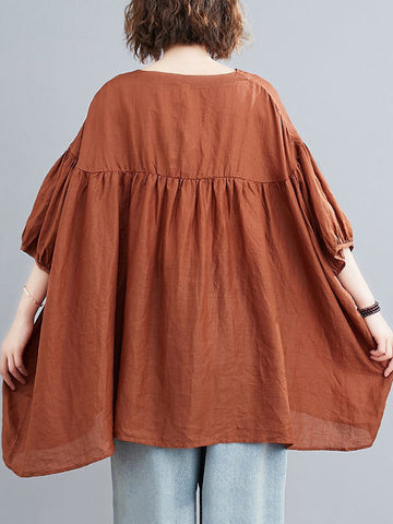 Camiseta informal holgada con mangas murciélago y cuello en V 