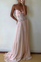 Elegant Lace Hollow Splice Chiffon Dress
