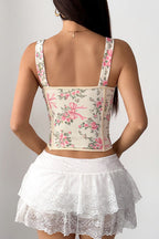Garden Floral Print Bone Tie Bow Cami Top