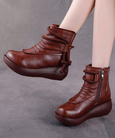 Retro Bequeme Splicing Wedge Boots Braun Kunstleder 