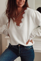 Lace Panel Pullover Long Sleeve Blouse