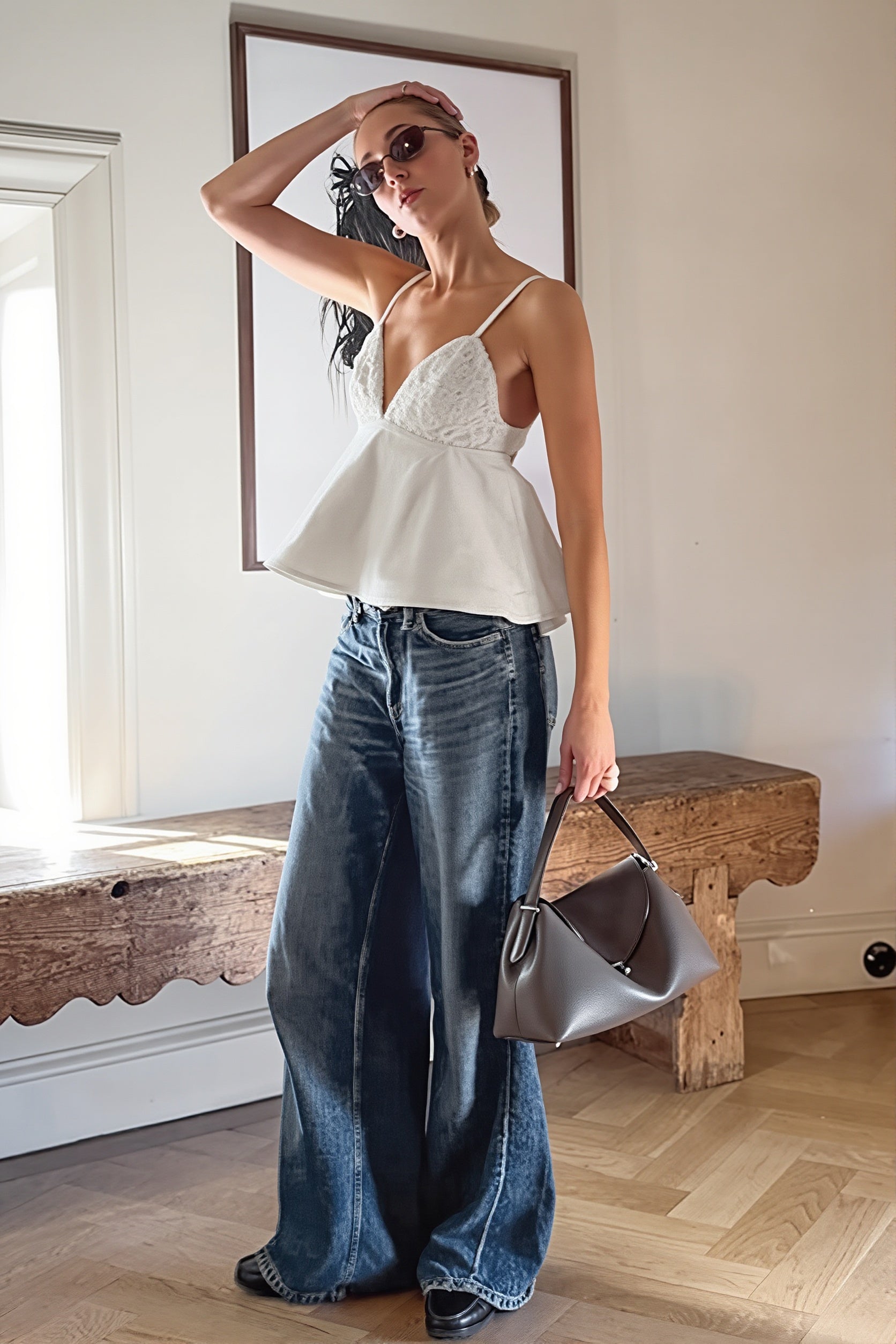 Chic V Neck Ribbed Slim Cami Top
