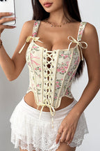 Garden Floral Print Bone Tie Bow Cami Top