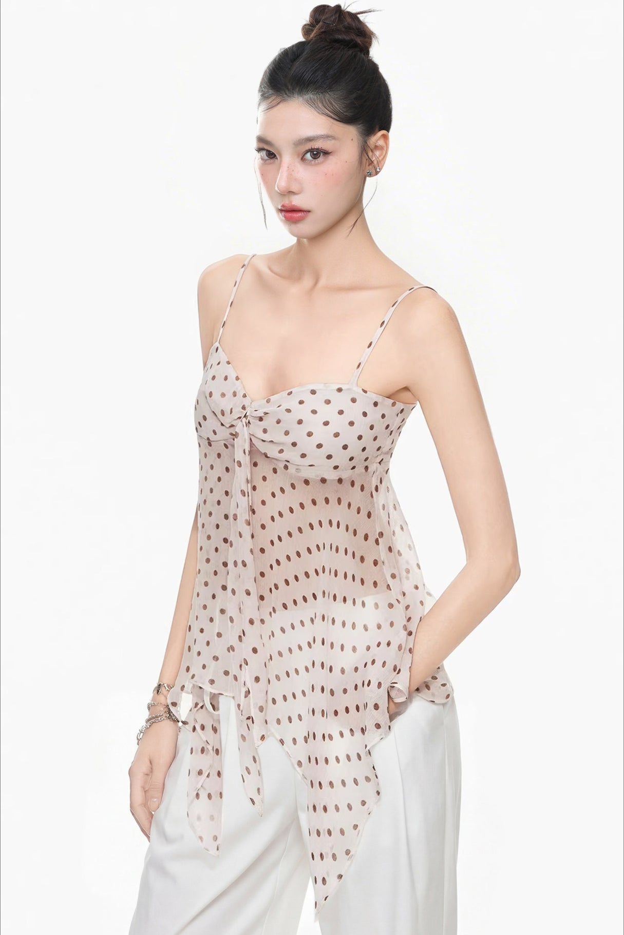 Polka Dot Halter V-Neck Tank Top