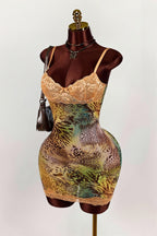 Vintage Floral Lace Cami Ruched Backless Mini Dress
